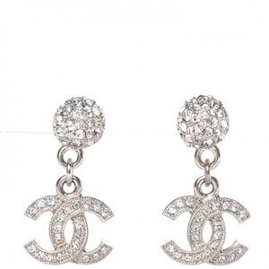 Crystal CC Drop Earrings Silver